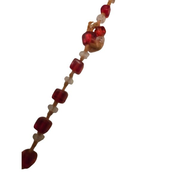 Vintage Cherry Red Lucite Necklace Square Beads Mid Century Glow - Picture 6 of 8